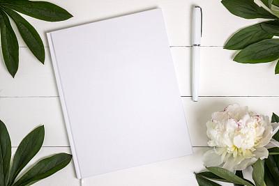Blank white book, journal, wedding guestbook, notebook mockup.