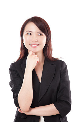 Portrait of Asian Businesswoman Thinking on White Background