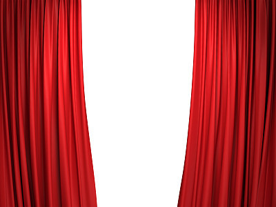 Open red stage curtains