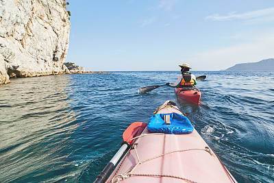 Resting at sea with sea kayak