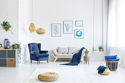 White room with wood sofa