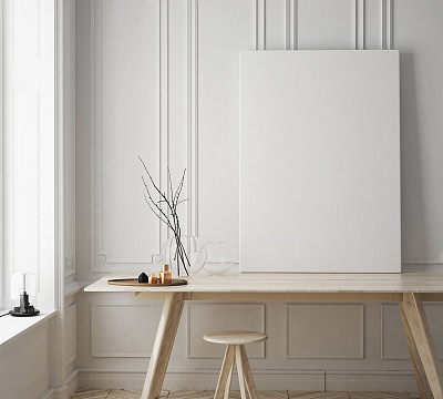 mock up poster frame in hipster room, scandinavian style interior