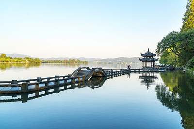 Beautiful architectural landscape and landscape in West Lake, hangzhou