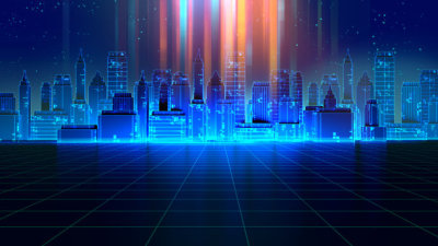 Retro futuristic background 1980s style 3d illustration.