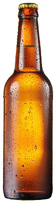 Cold bottle of beer with condensated water drops on it.