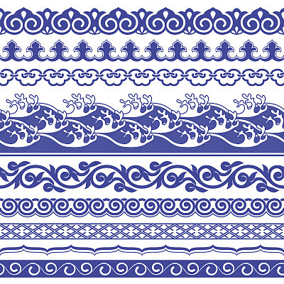 Chinese porcelane seamless borders vector set.