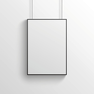 White poster with black frame mockup on grey wall