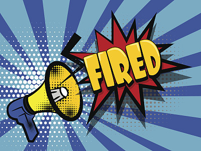 Comic book text advertising megaphone fired
