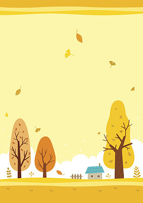 Autumn landscape with the yellow sky and yellow trees