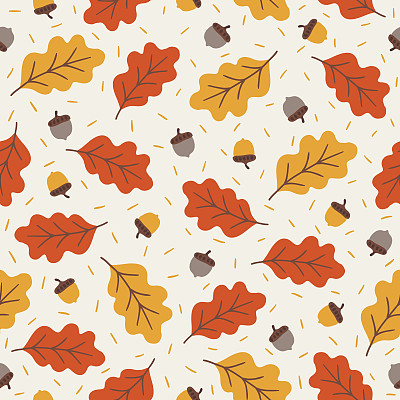 Seamless pattern with acorns and autumn oak leaves