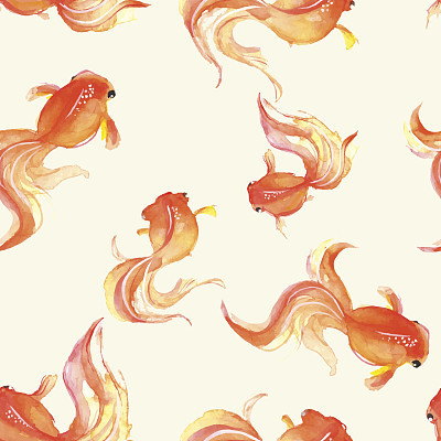Seamless background with hand drawn goldfish.