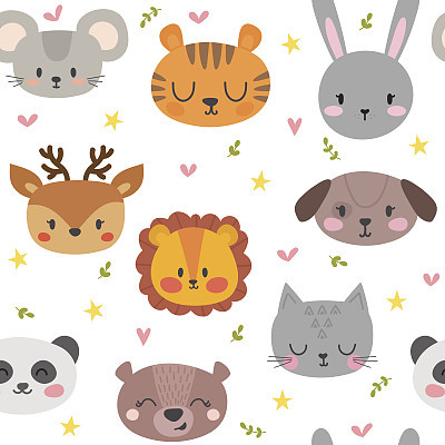 Cute seamless pattern with funny animals. Smile