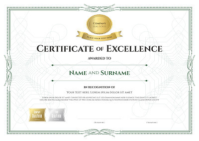 Certificate of excellence template with award ribbon vintage border style