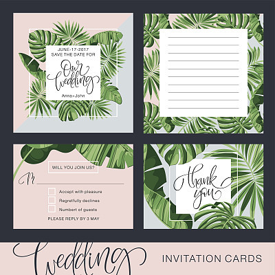 Wedding Invitation Card. Tropical Background. Banana. Save the Date. Vector Template. RSVP.