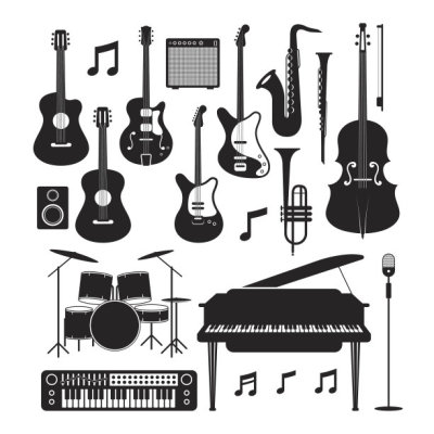 Jazz Music Instruments Silhouette Objects Set