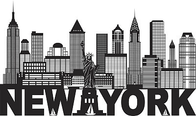 New York City Skyline and Text Black and White Illustration