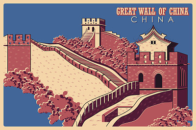 Vintage poster of Great Wall in China