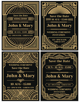 Modern wedding invitation vector mockup in classic art deco retro style