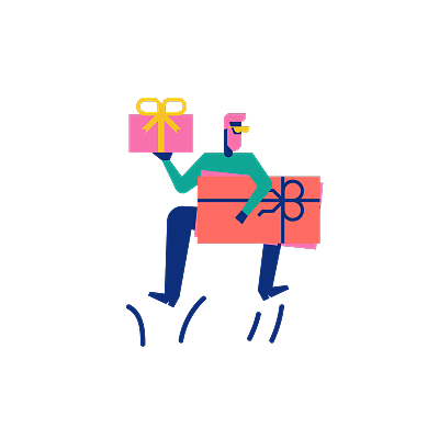Woohoo Shopping Character boy holding gift vouchers and gift box