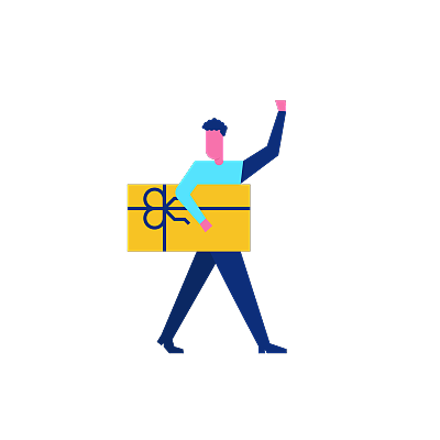 Woohoo Shopping Character man holding gift voucher