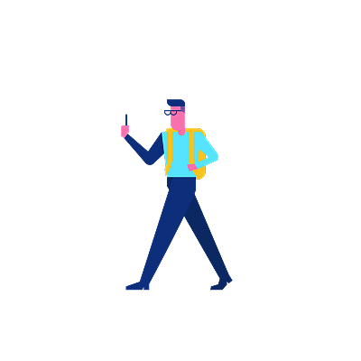 Woohoo Shopping Characters walking with mobile