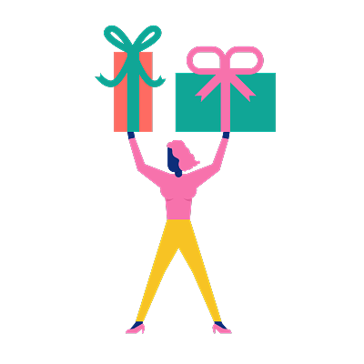 Woohoo Shopping Characters holding gift boxes
