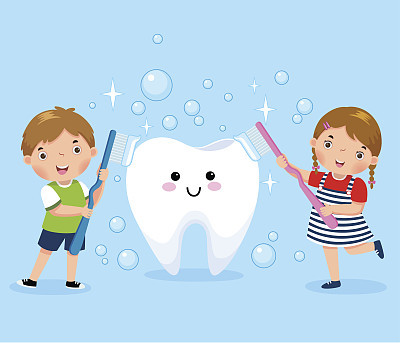Boy and girl brushing white tooth