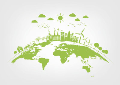 Green city on earth, World environment and sustainable development concept, vector illustration