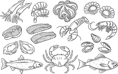 Hand drawn Seafood set