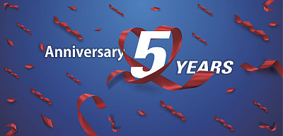 Anniversary Background with heartshape ribbons