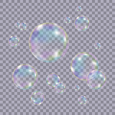 Set of realistic transparent colorful soap  bubbles.