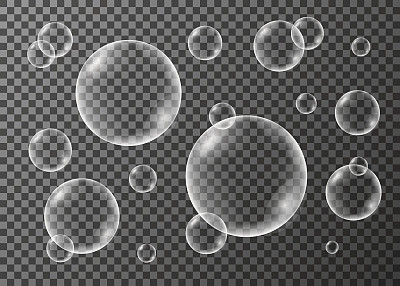 Set of realistic transparent  soap, oxygen or water  bubbles.