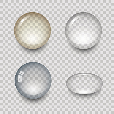 Transparent drops of water with shadow and reflection