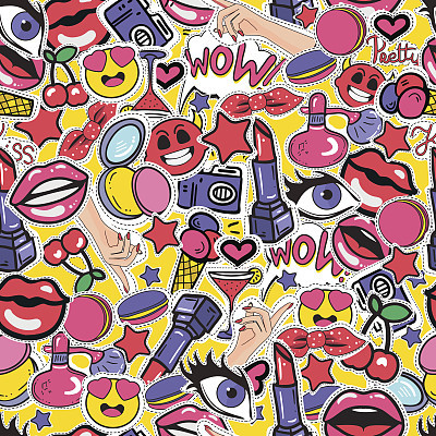 Seamless colorful background with fashion patch badges