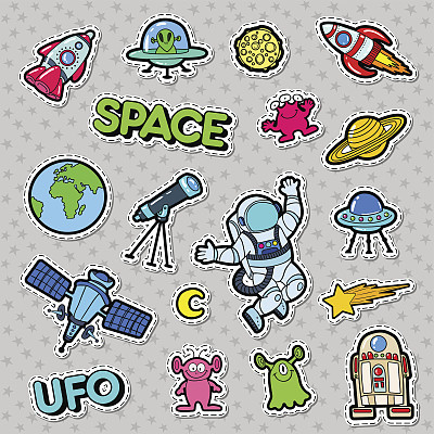 Space, UFO, Robots and Aliens Badges, Patches