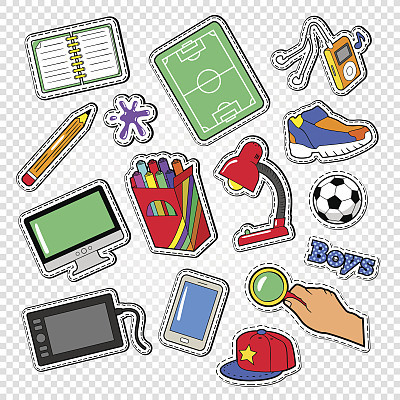 Boys Doodle with Football, Computer and Telephone