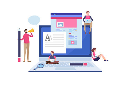 People vector illustration. Flat cartoon character. Landing page template.