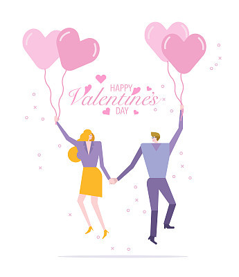 Couple flying with balloon heart