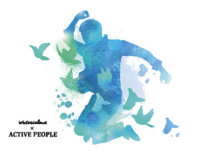 Watercolor jumping silhouette