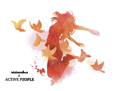 Watercolor jumping silhouette