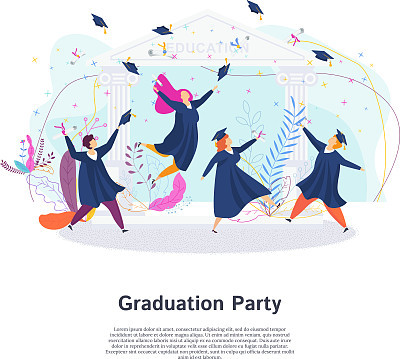 Graduation party. Group of happy graduated students.