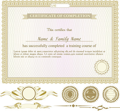 Gold horizontally certificate template with additional design elements