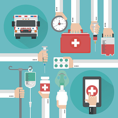 Medical online design flat with Ambulance