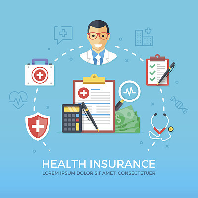 Health insurance. Healthcare, medicine concepts set. Flat design vector illustration