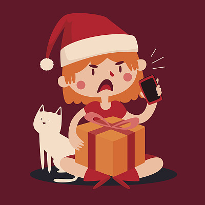 Christmas Girl Arguing at the Phone a