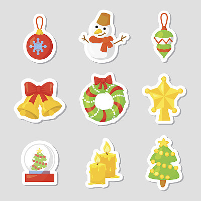 Christmas Icon Set Collection Vector. cartoon. New year traditional symbols