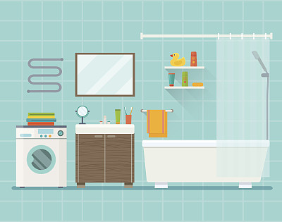 Bathroom interior. Vector flat illustration.