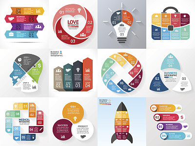 Vector circle infographic set. Business diagrams, arrows graphs, startup logo