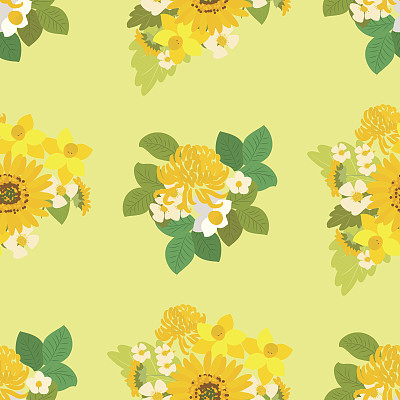 Floral sunflower, narcissus, chrysanthemum background vector illustration