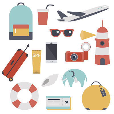 Travel kit, collection of touristic things